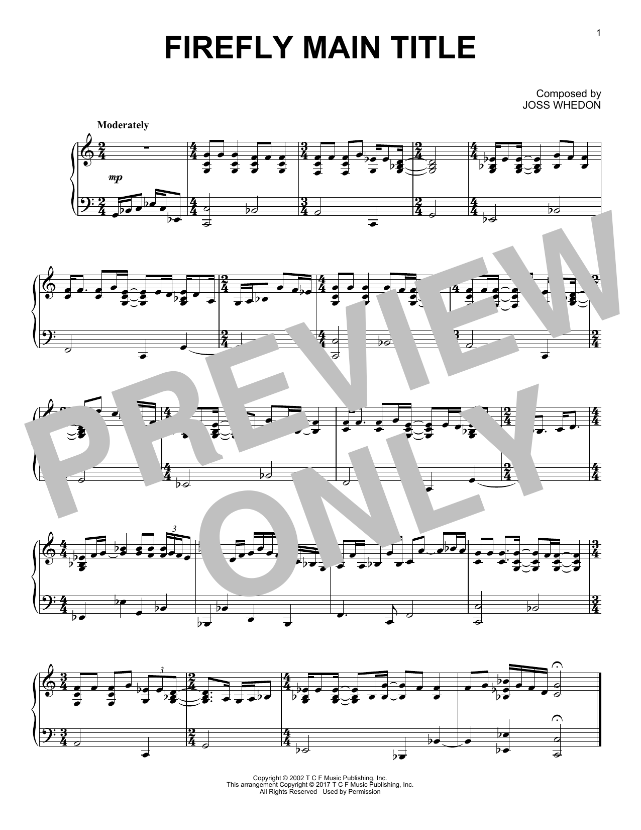 Joss Whedon Firefly Main Title Sheet Music Notes & Chords for Piano Solo - Download or Print PDF