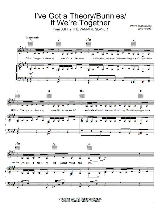 Joss Whedon I've Got A Theory/Bunnies/If We're Together Sheet Music Notes & Chords for Piano, Vocal & Guitar (Right-Hand Melody) - Download or Print PDF