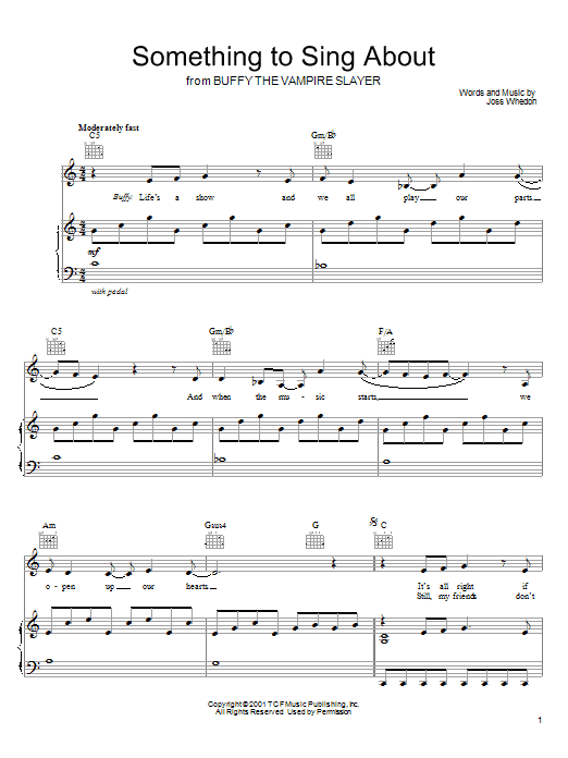 Joss Whedon Something To Sing About Sheet Music Notes & Chords for Piano, Vocal & Guitar (Right-Hand Melody) - Download or Print PDF