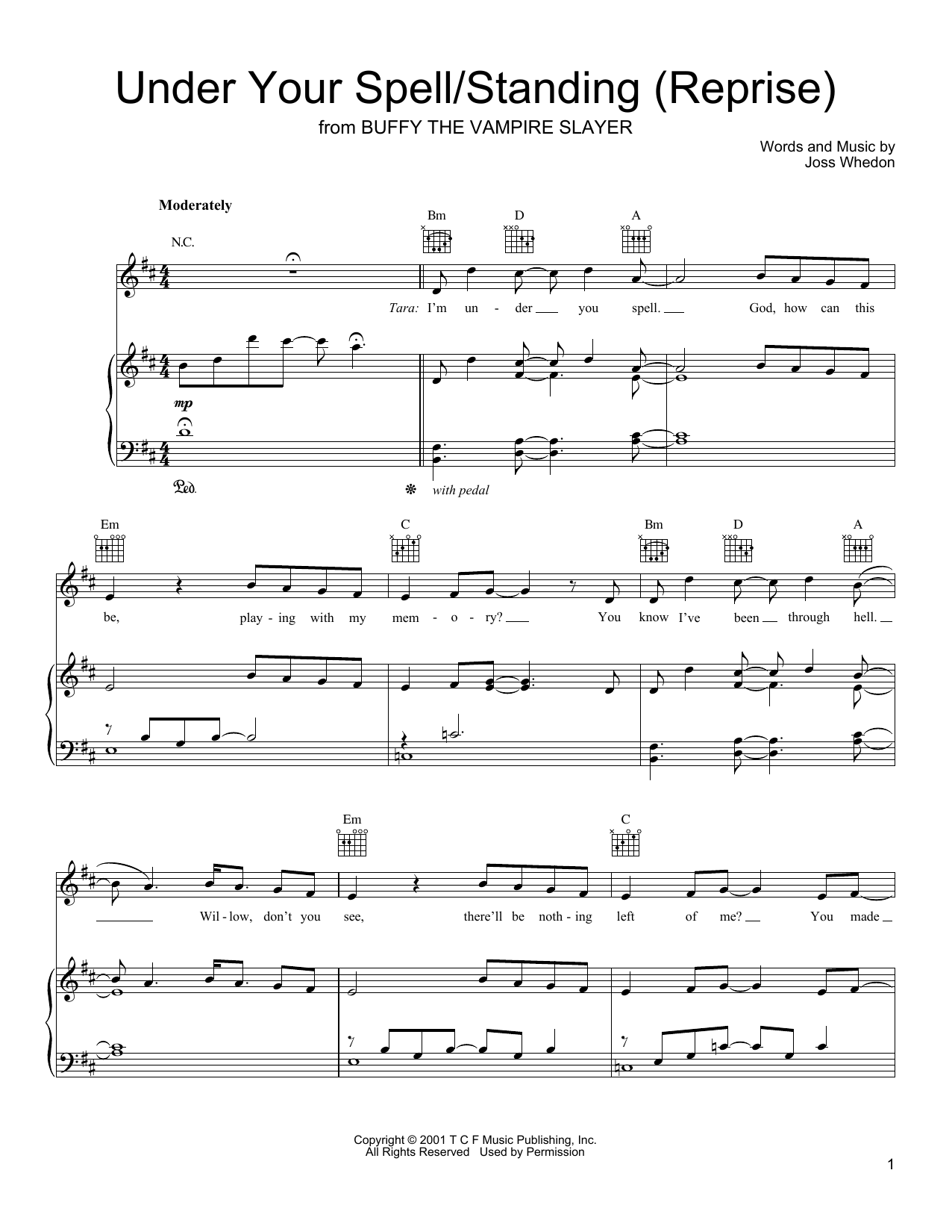 Joss Whedon Under Your Spell/Standing (Reprise) Sheet Music Notes & Chords for Piano, Vocal & Guitar (Right-Hand Melody) - Download or Print PDF