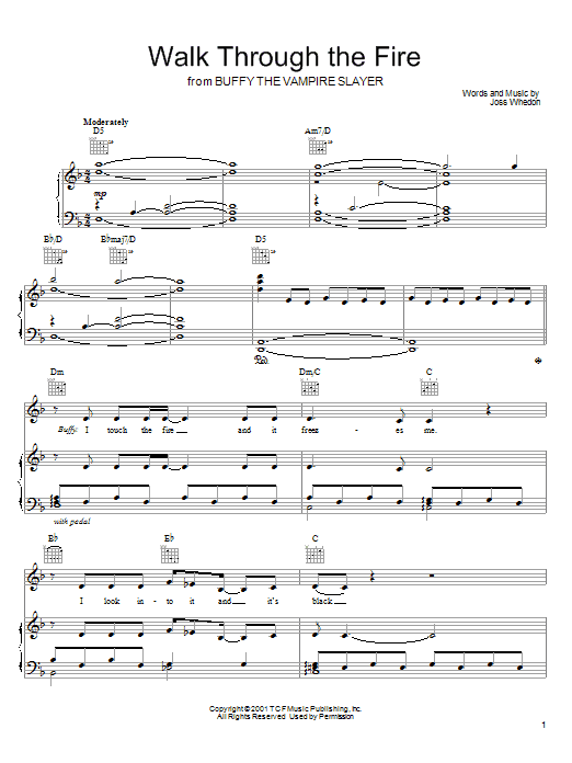 Joss Whedon Walk Through The Fire Sheet Music Notes & Chords for Piano, Vocal & Guitar (Right-Hand Melody) - Download or Print PDF