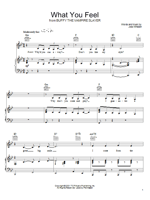 Joss Whedon What You Feel Sheet Music Notes & Chords for Piano, Vocal & Guitar (Right-Hand Melody) - Download or Print PDF