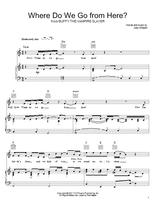 Joss Whedon Where Do We Go From Here? Sheet Music Notes & Chords for Piano, Vocal & Guitar (Right-Hand Melody) - Download or Print PDF