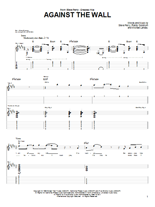 Journey Against The Wall Sheet Music Notes & Chords for Guitar Tab - Download or Print PDF