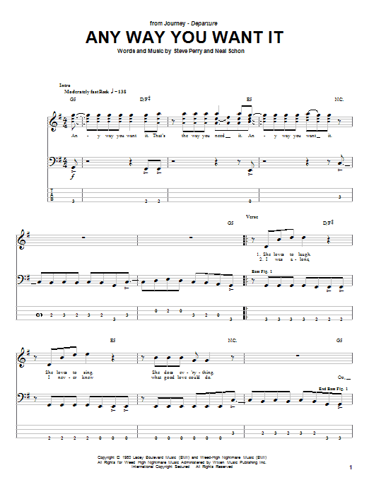 Journey Any Way You Want It Sheet Music Notes & Chords for Guitar Tab - Download or Print PDF