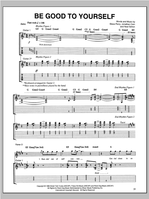 Journey Be Good To Yourself Sheet Music Notes & Chords for Guitar Tab - Download or Print PDF Journey Be Good To Yourself Sheet Music Notes & Chords for Guitar Tab - Download or Print PDF