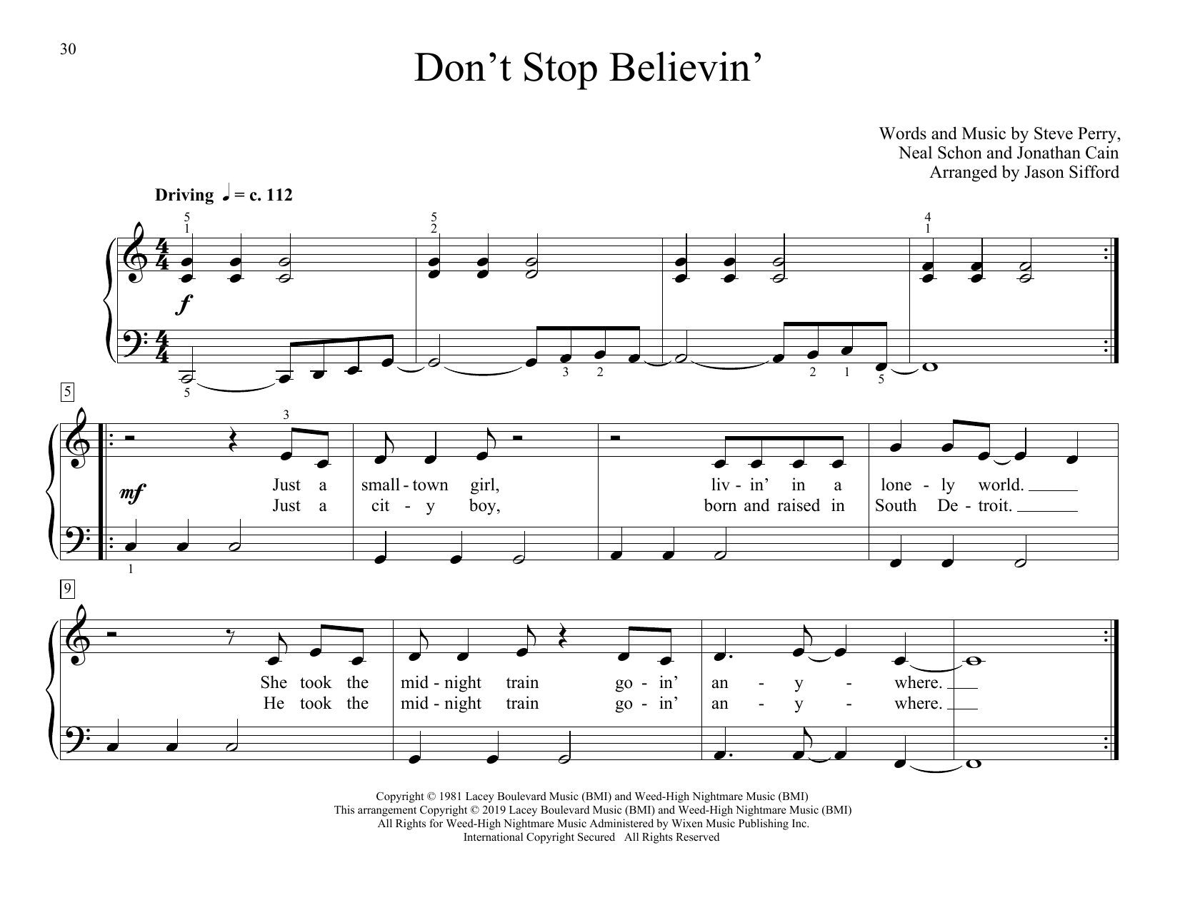 Journey Don't Stop Believin' (arr. Jason Sifford) Sheet Music Notes & Chords for Educational Piano - Download or Print PDF