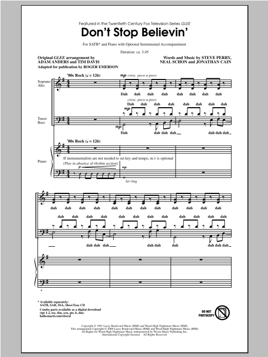 Journey Don't Stop Believin' (arr. Roger Emerson) Sheet Music Notes & Chords for SATB - Download or Print PDF