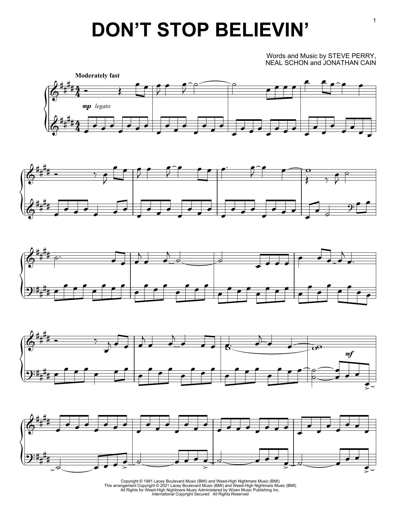 Journey Don't Stop Believin' [Classical version] Sheet Music Notes & Chords for Piano Solo - Download or Print PDF