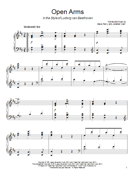 Journey Open Arms Sheet Music Notes & Chords for Piano - Download or Print PDF