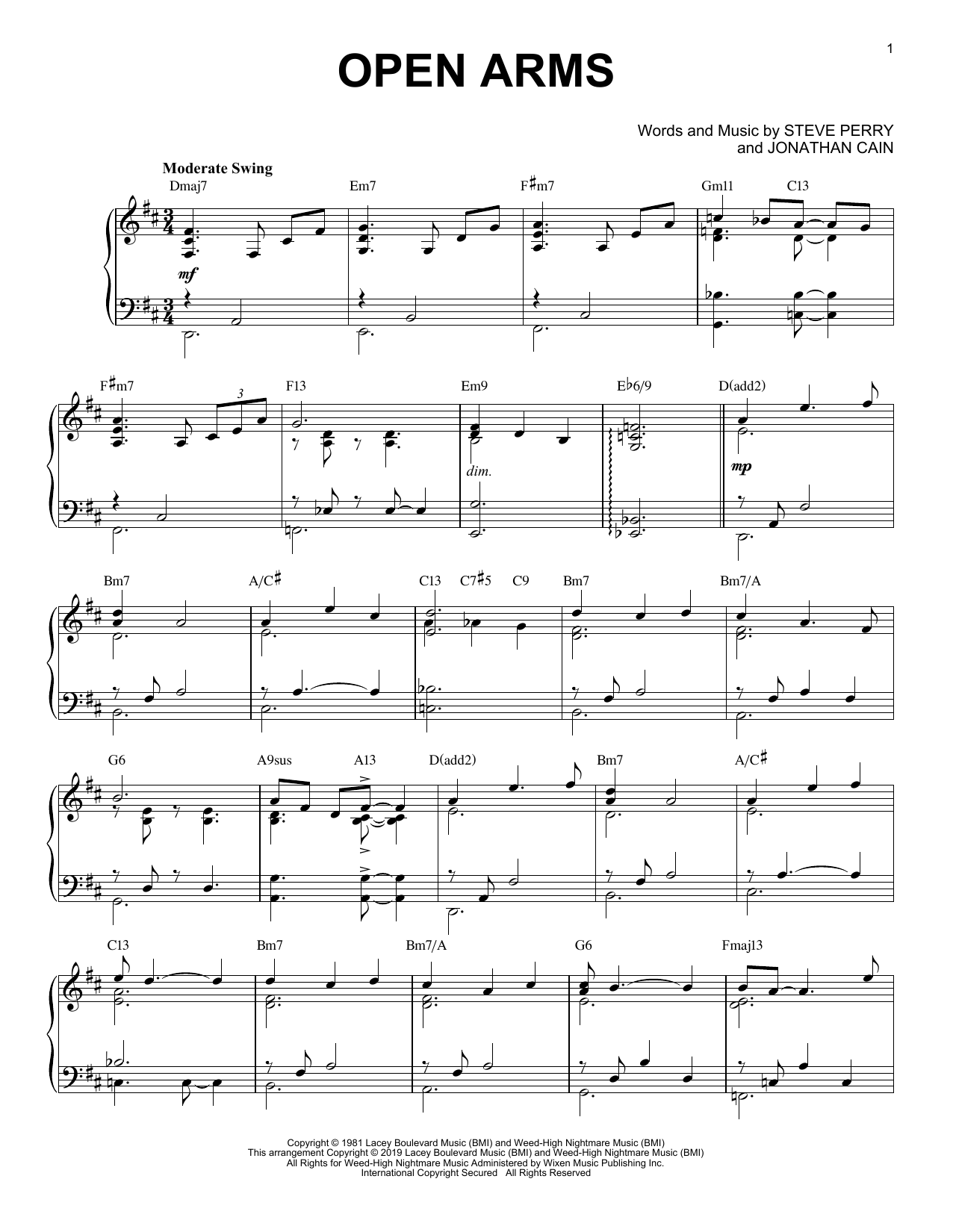Journey Open Arms [Jazz version] Sheet Music Notes & Chords for Piano Solo - Download or Print PDF