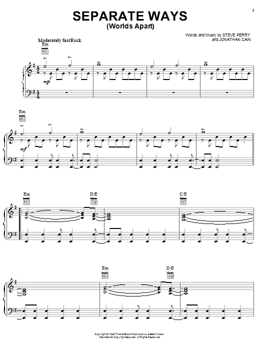 Journey Separate Ways (Worlds Apart) Sheet Music Notes & Chords for Guitar Tab (Single Guitar) - Download or Print PDF