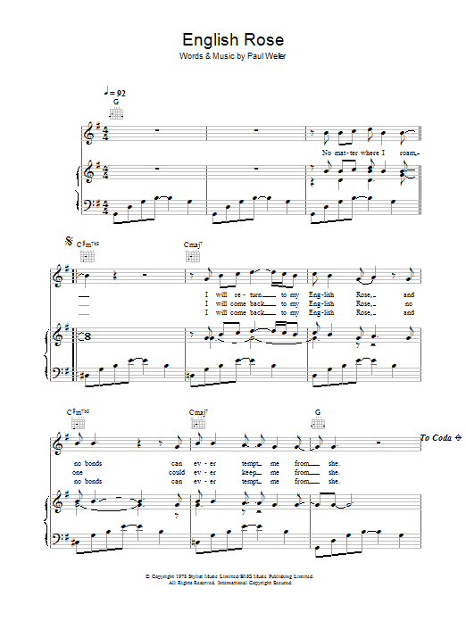 Journey South English Rose Sheet Music Notes & Chords for Piano, Vocal & Guitar (Right-Hand Melody) - Download or Print PDF