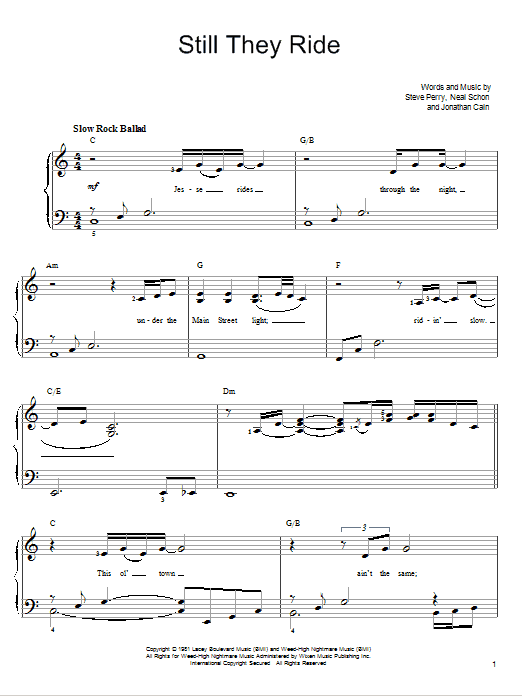 Journey Still They Ride Sheet Music Notes & Chords for Easy Piano - Download or Print PDF