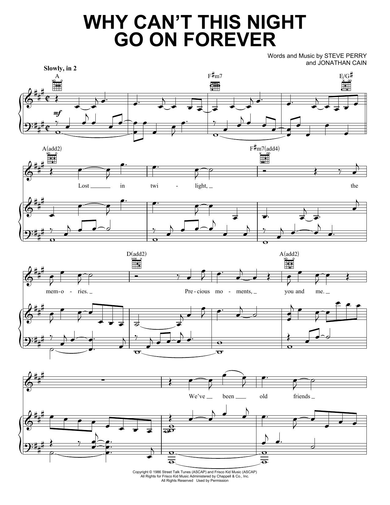 Journey Why Can't This Night Go On Forever Sheet Music Notes & Chords for Piano, Vocal & Guitar (Right-Hand Melody) - Download or Print PDF