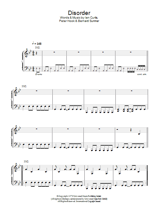 Joy Division Disorder Sheet Music Notes & Chords for Piano, Vocal & Guitar (Right-Hand Melody) - Download or Print PDF