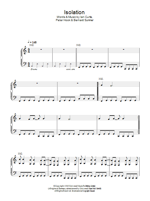 Joy Division Isolation Sheet Music Notes & Chords for Piano, Vocal & Guitar (Right-Hand Melody) - Download or Print PDF