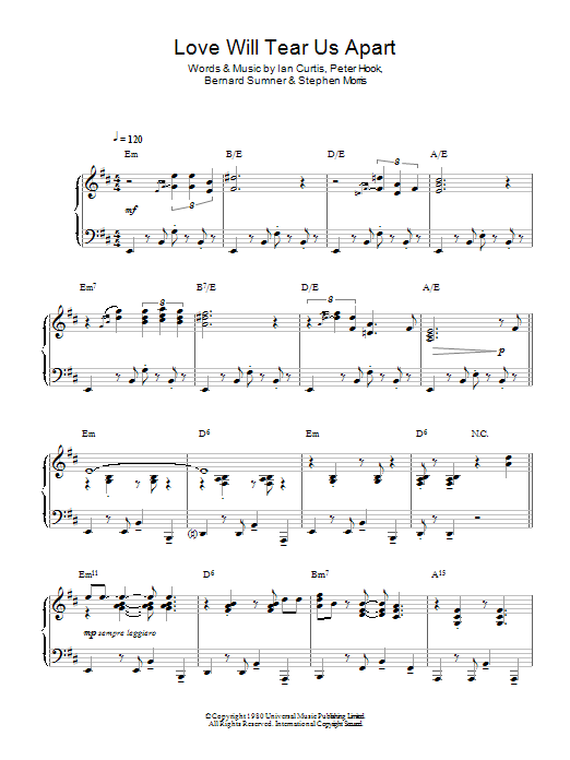 Joy Division Love Will Tear Us Apart (Jazz Version) Sheet Music Notes & Chords for Piano - Download or Print PDF
