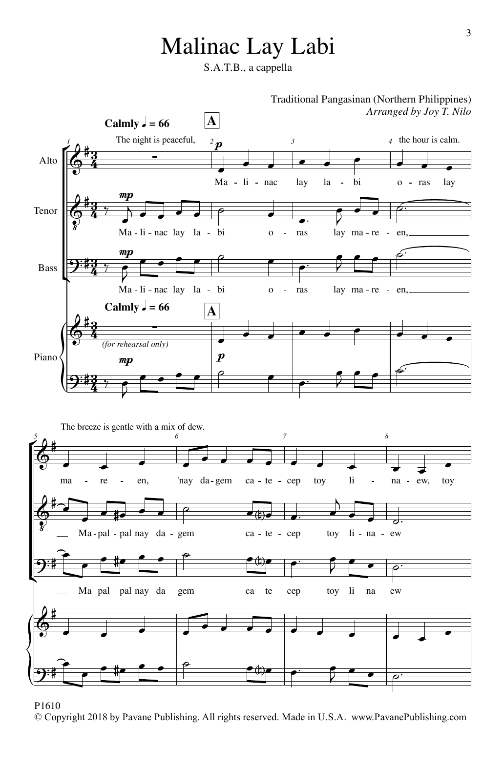 Joy T. Nilo Malinac Lay Labi Sheet Music Notes & Chords for SATB Choir - Download or Print PDF