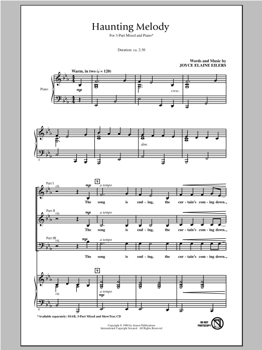 Joyce Eilers Haunting Melody Sheet Music Notes & Chords for 3-Part Mixed - Download or Print PDF