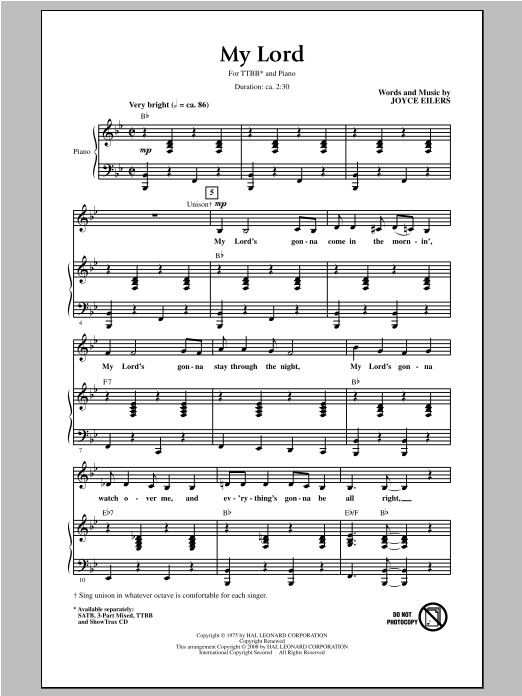 Joyce Eilers My Lord Sheet Music Notes & Chords for TTBB - Download or Print PDF