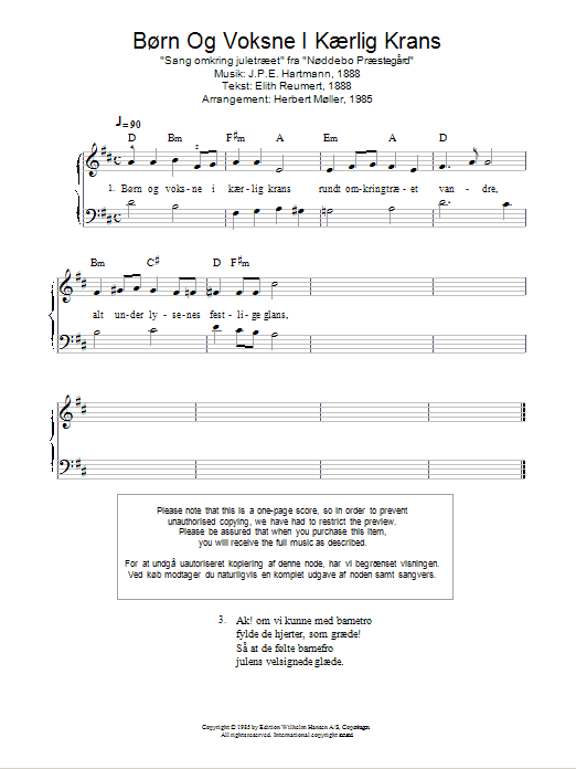 J.P.E Hartmann Born Og Voksne I Kaerlig Krans Sheet Music Notes & Chords for Piano - Download or Print PDF