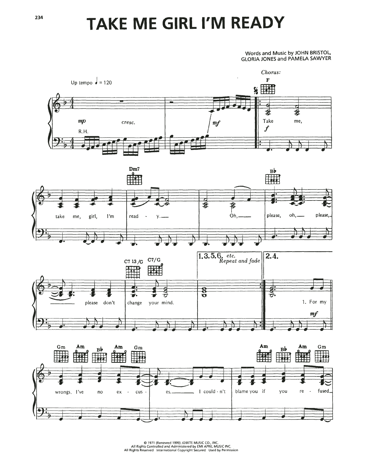 Jr. Walker & The All Stars Take Me Girl, I'm Ready Sheet Music Notes & Chords for Piano, Vocal & Guitar Chords (Right-Hand Melody) - Download or Print PDF
