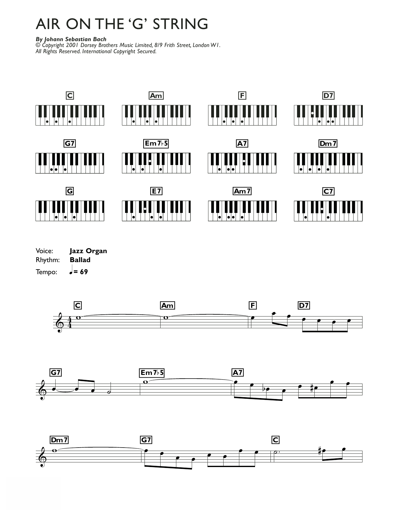 J.S. Bach Air On The G String (from Suite No.3 in D Major) Sheet Music Notes & Chords for Piano Chords/Lyrics - Download or Print PDF
