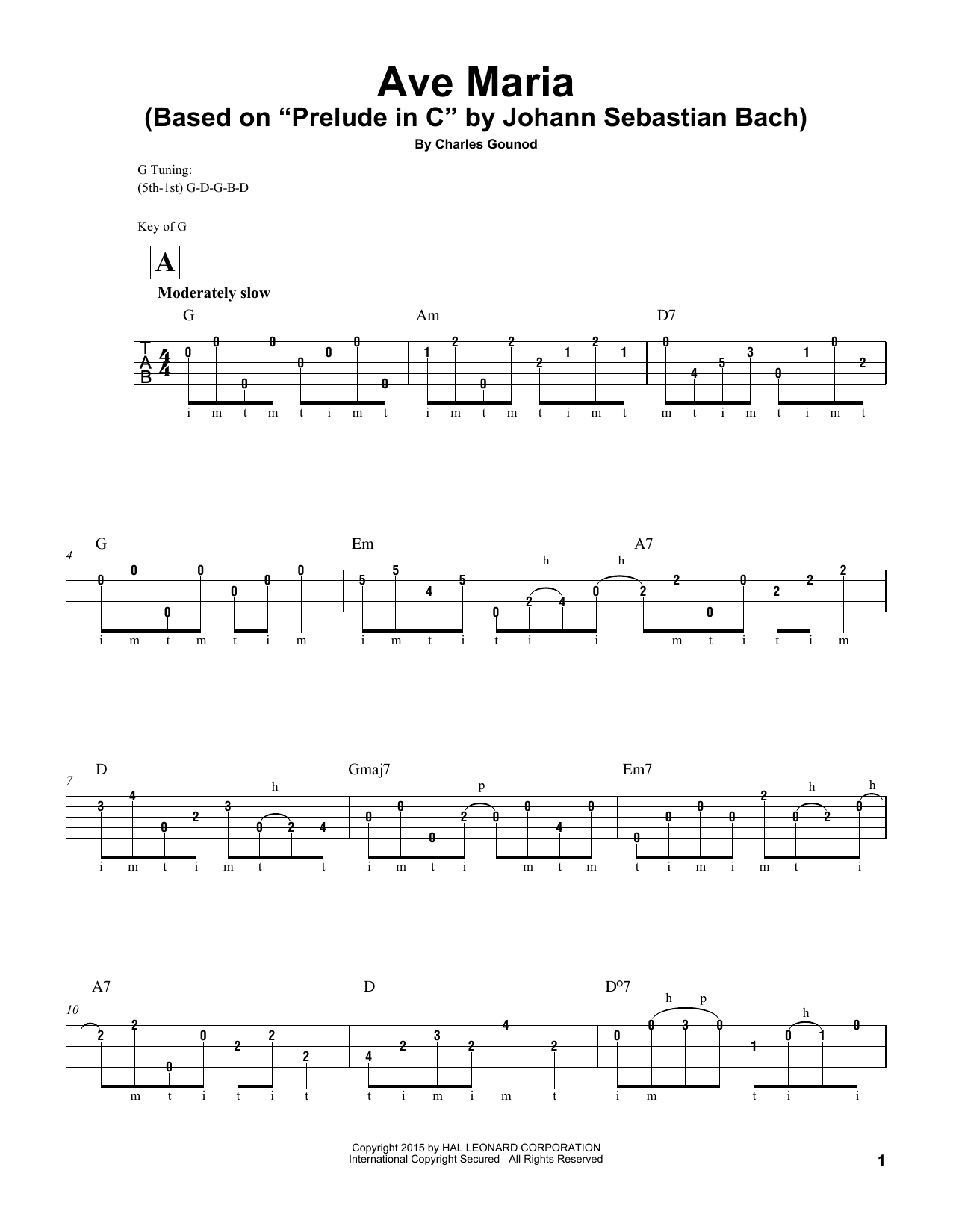 J.S. Bach Ave Maria Sheet Music Notes & Chords for Banjo - Download or Print PDF