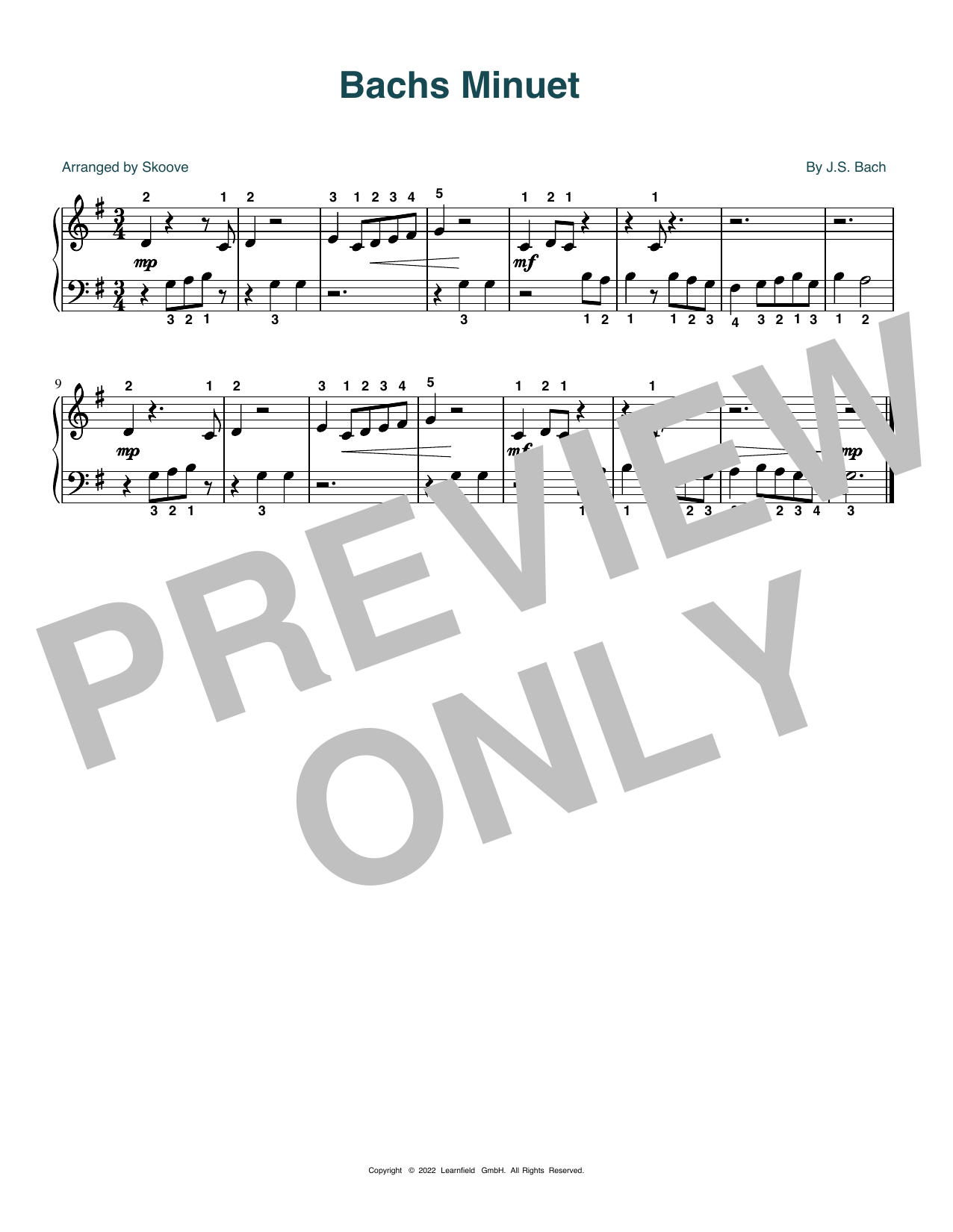 J.S. Bach Bach's Minuet (arr. Skoove) Sheet Music Notes & Chords for Beginner Piano (Abridged) - Download or Print PDF