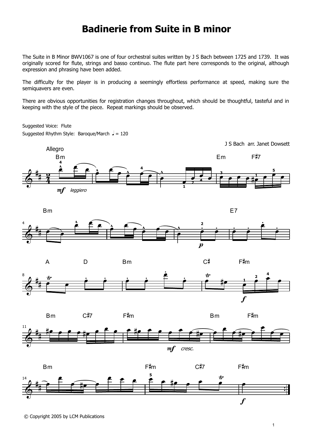 J.S. Bach Bardenerie From Suite in B Minor (from LCME Electronic Keyboard Grade 8 List A) Sheet Music Notes & Chords for Piano Solo - Download or Print PDF