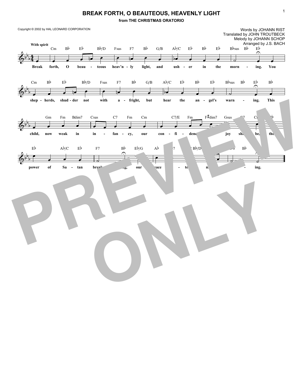 Johann Sebastian Bach Break Forth, O Beauteous, Heavenly Light Sheet Music Notes & Chords for Melody Line, Lyrics & Chords - Download or Print PDF
