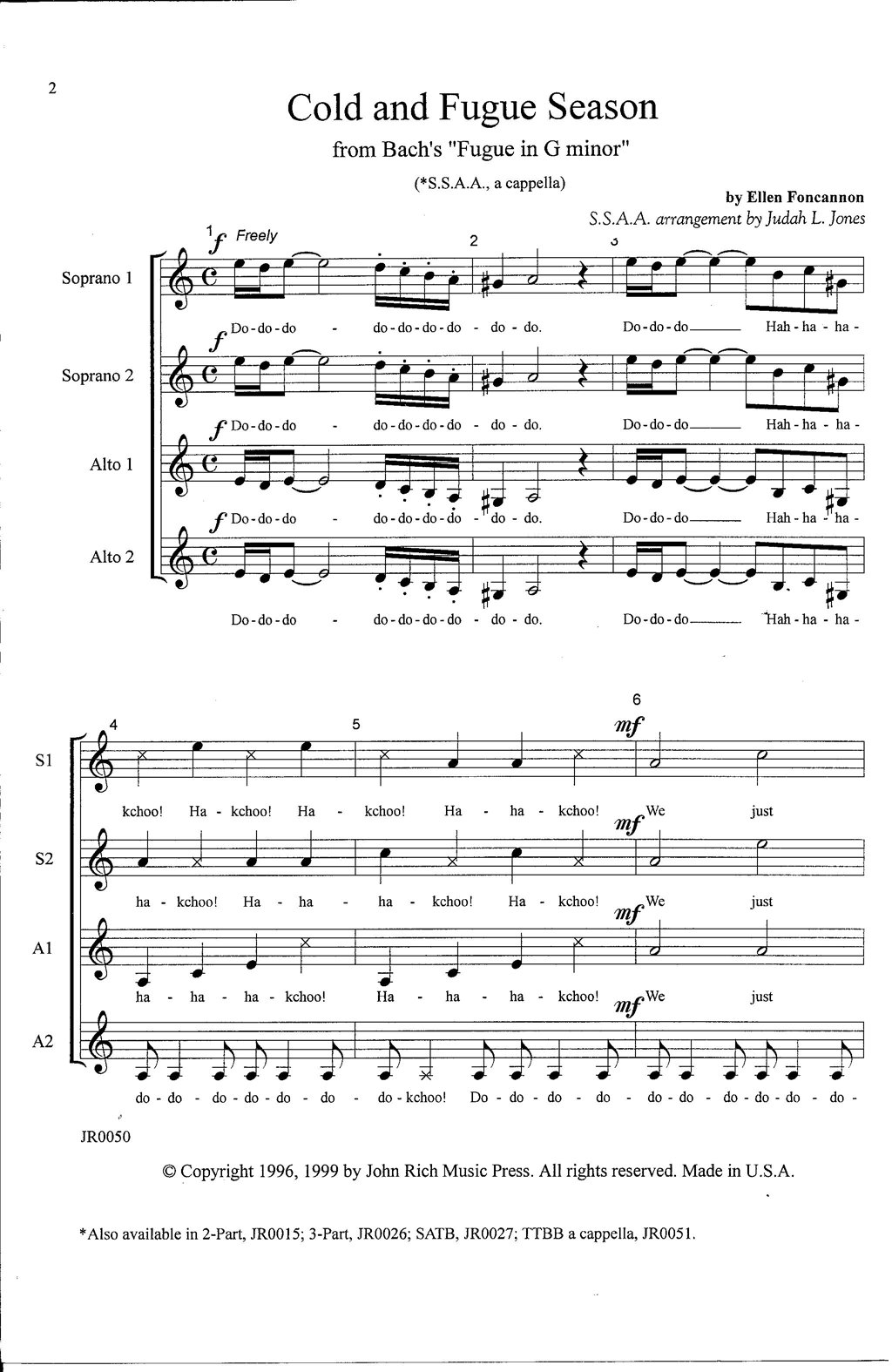J.S. Bach Cold and Fugue Season (arr. Ellen Foncannon) Sheet Music Notes & Chords for SATB Choir - Download or Print PDF