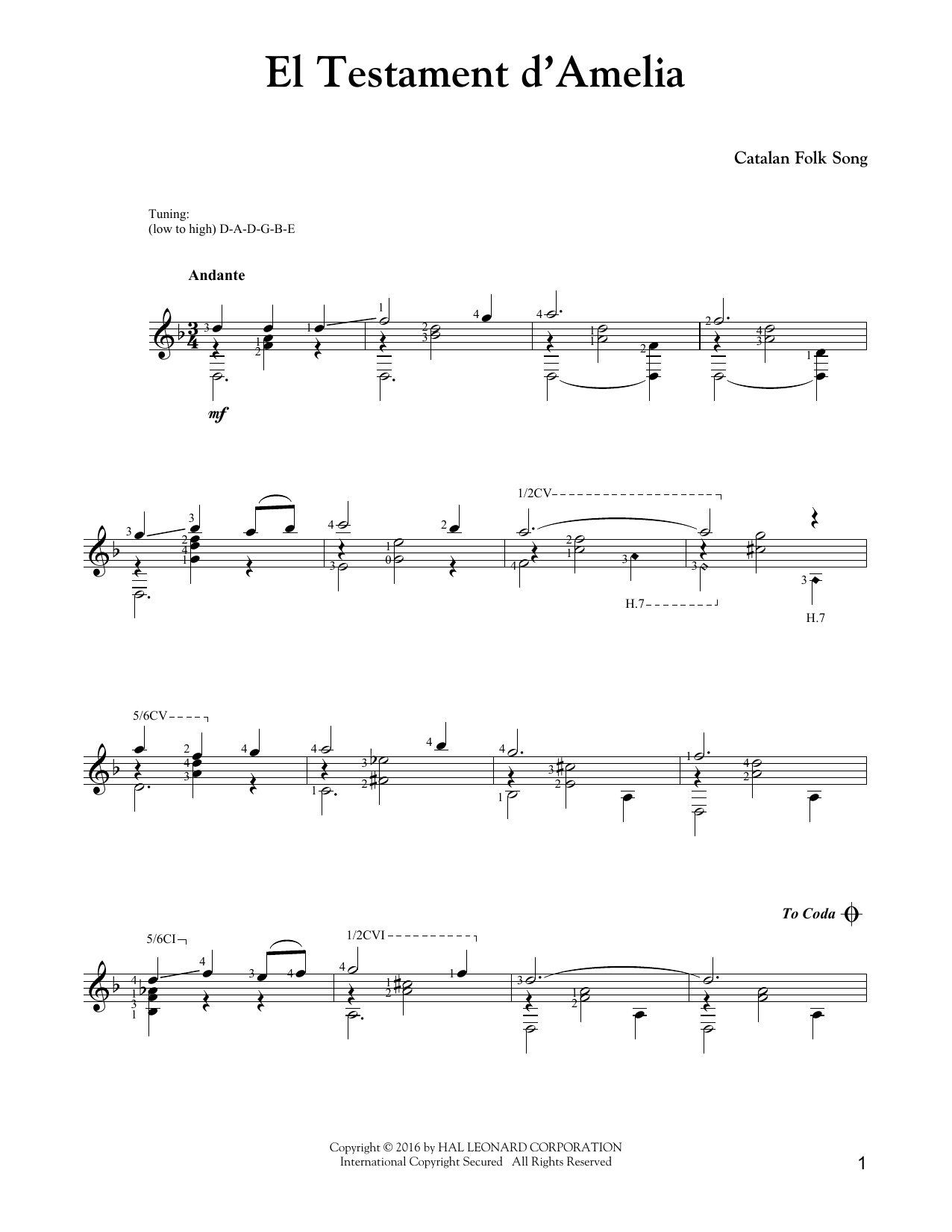 J.S. Bach El Testament D'Amelia Sheet Music Notes & Chords for Guitar Tab - Download or Print PDF