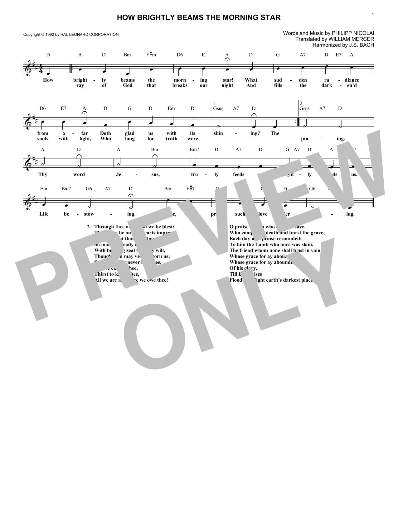 Johann Sebastian Bach How Brightly Beams The Morning Star Sheet Music Notes & Chords for Melody Line, Lyrics & Chords - Download or Print PDF