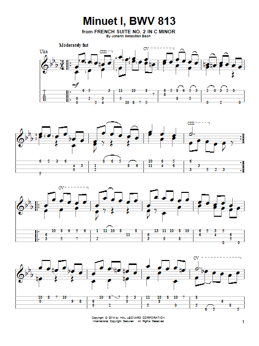 J.S. Bach Minuet 1, BWV 813 Sheet Music Notes & Chords for Ukulele - Download or Print PDF