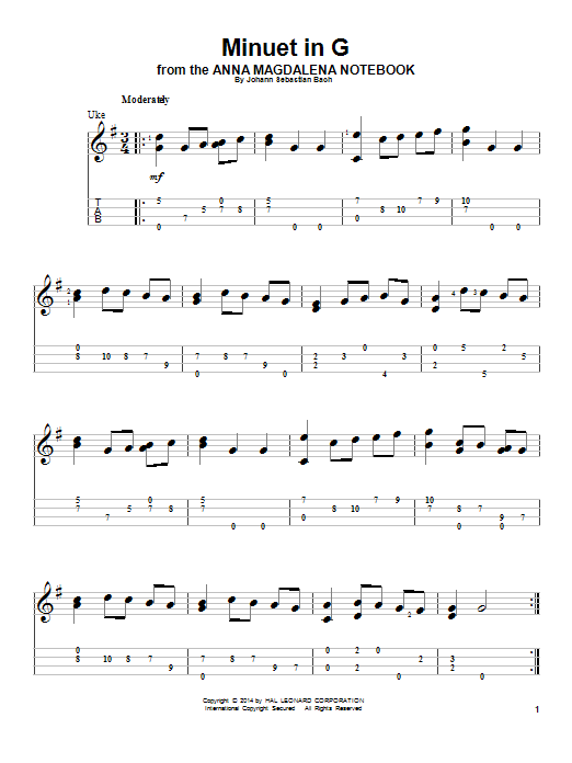 J.S. Bach Minuet In G Sheet Music Notes & Chords for Ukulele - Download or Print PDF