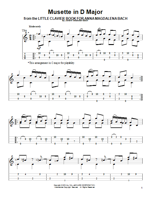 J.S. Bach Musette in D Major Sheet Music Notes & Chords for Ukulele - Download or Print PDF
