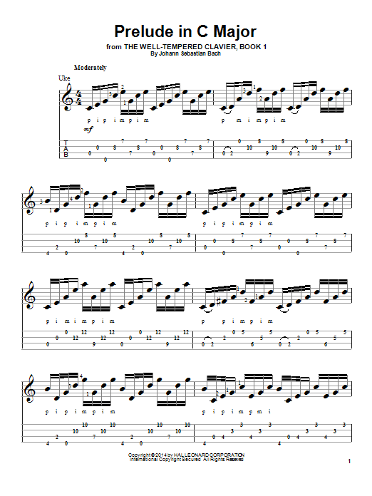 J.S. Bach Prelude in C Major Sheet Music Notes & Chords for Ukulele - Download or Print PDF