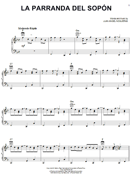 Juan Angel Nogueras La Parranda Del Sopon Sheet Music Notes & Chords for Piano, Vocal & Guitar (Right-Hand Melody) - Download or Print PDF