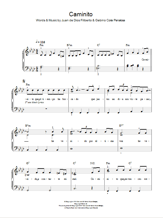 Juan de Dios Filiberto Caminito (The Little Lane) Sheet Music Notes & Chords for Easy Piano - Download or Print PDF