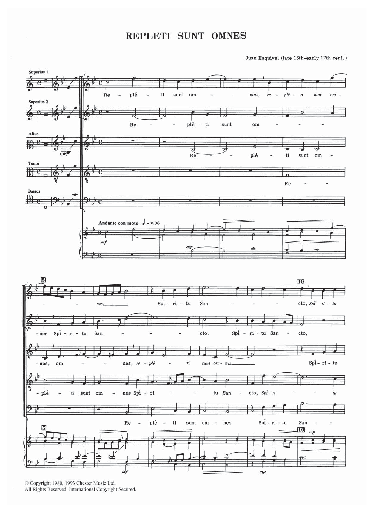 Juan Esquivel Repleti Sunt Omnes Sheet Music Notes & Chords for Choral SSATB - Download or Print PDF