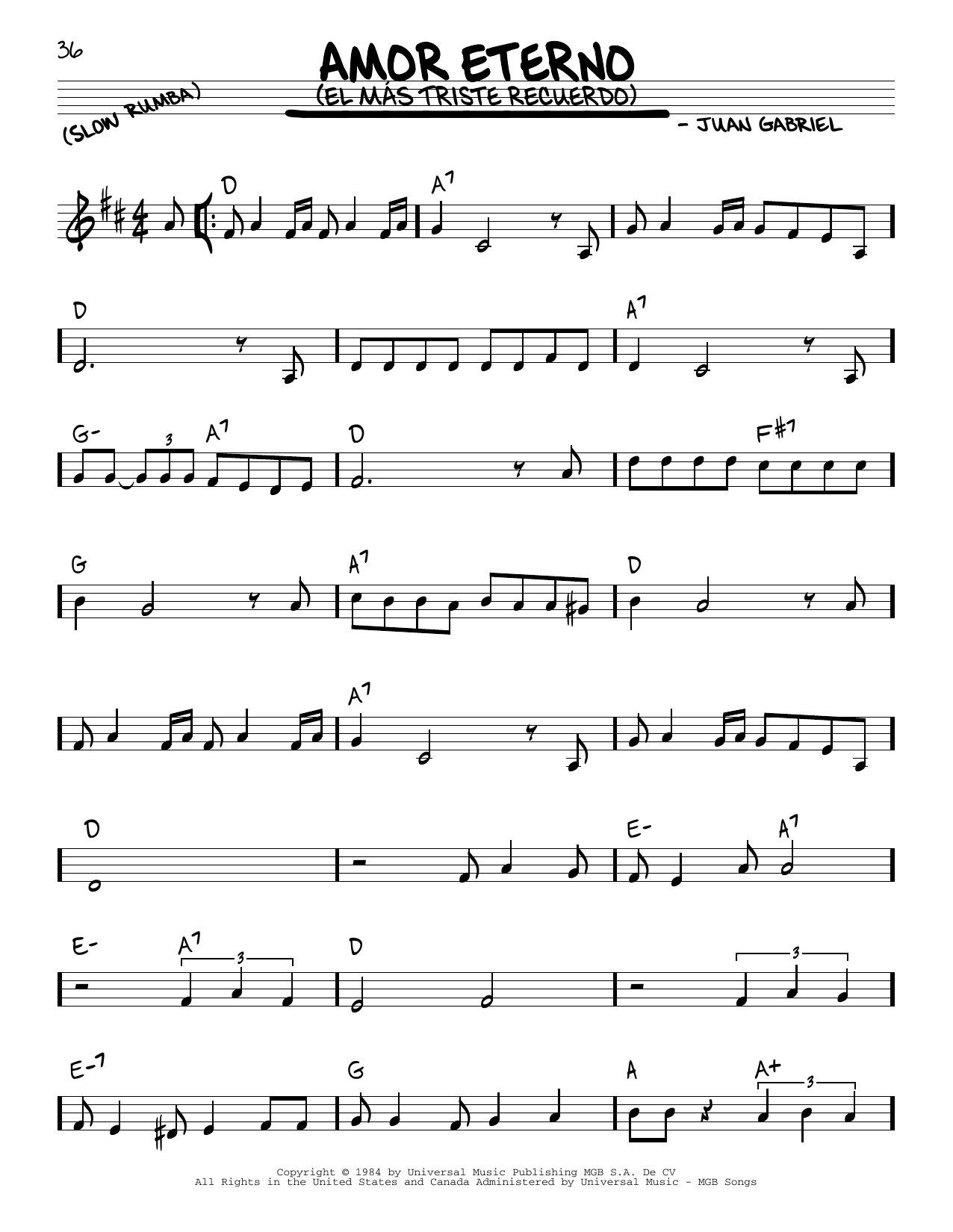 Juan Gabriel Amor Eterno (El Mas Triste Recuerdo) Sheet Music Notes & Chords for Real Book – Melody & Chords - Download or Print PDF