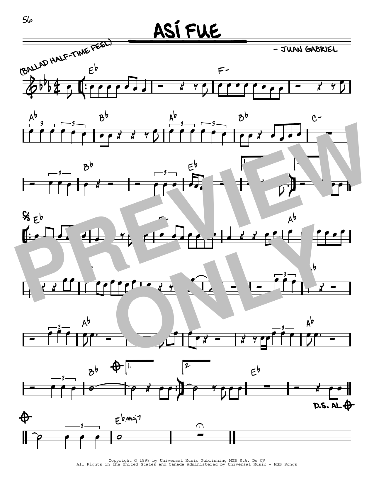 Juan Gabriel Asi fue Sheet Music Notes & Chords for Real Book – Melody & Chords - Download or Print PDF