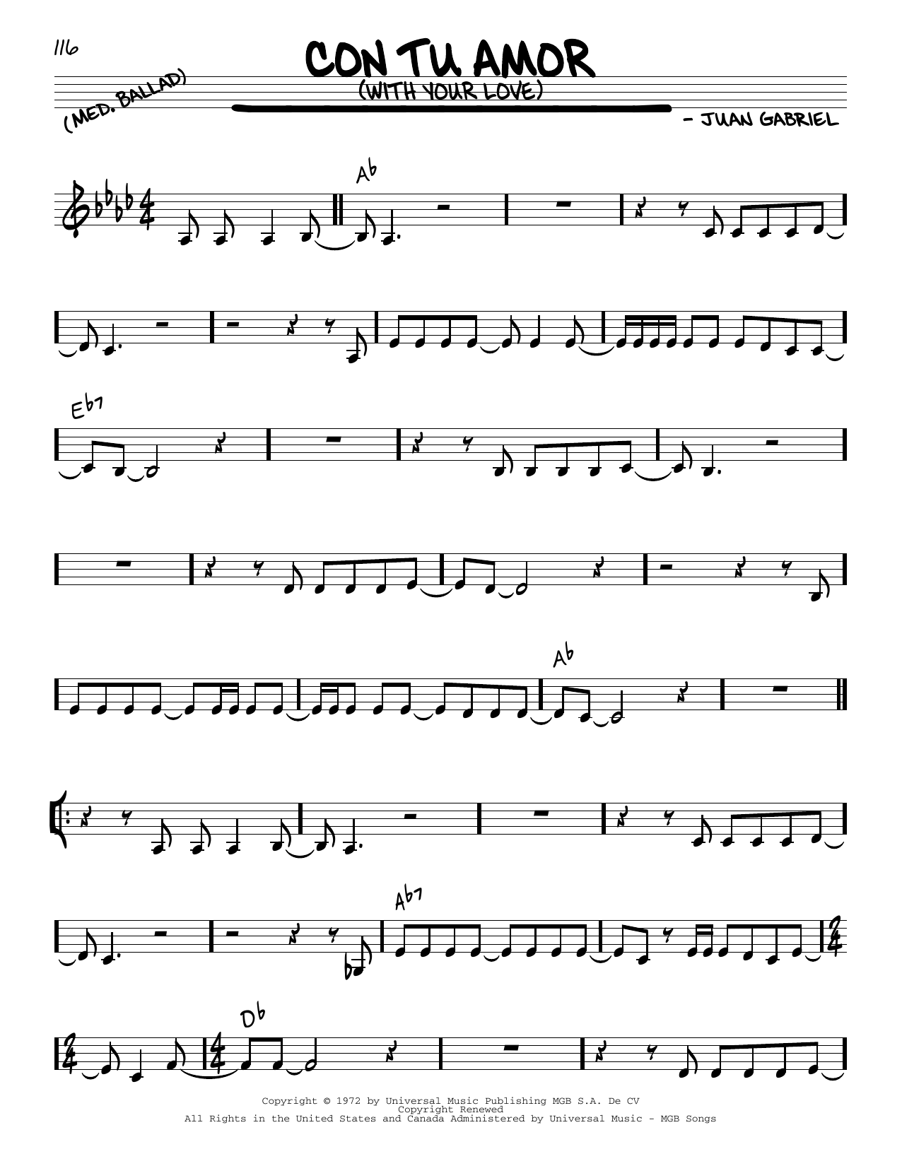 Juan Gabriel Con Tu Amor (With Your Love) Sheet Music Notes & Chords for Real Book – Melody & Chords - Download or Print PDF