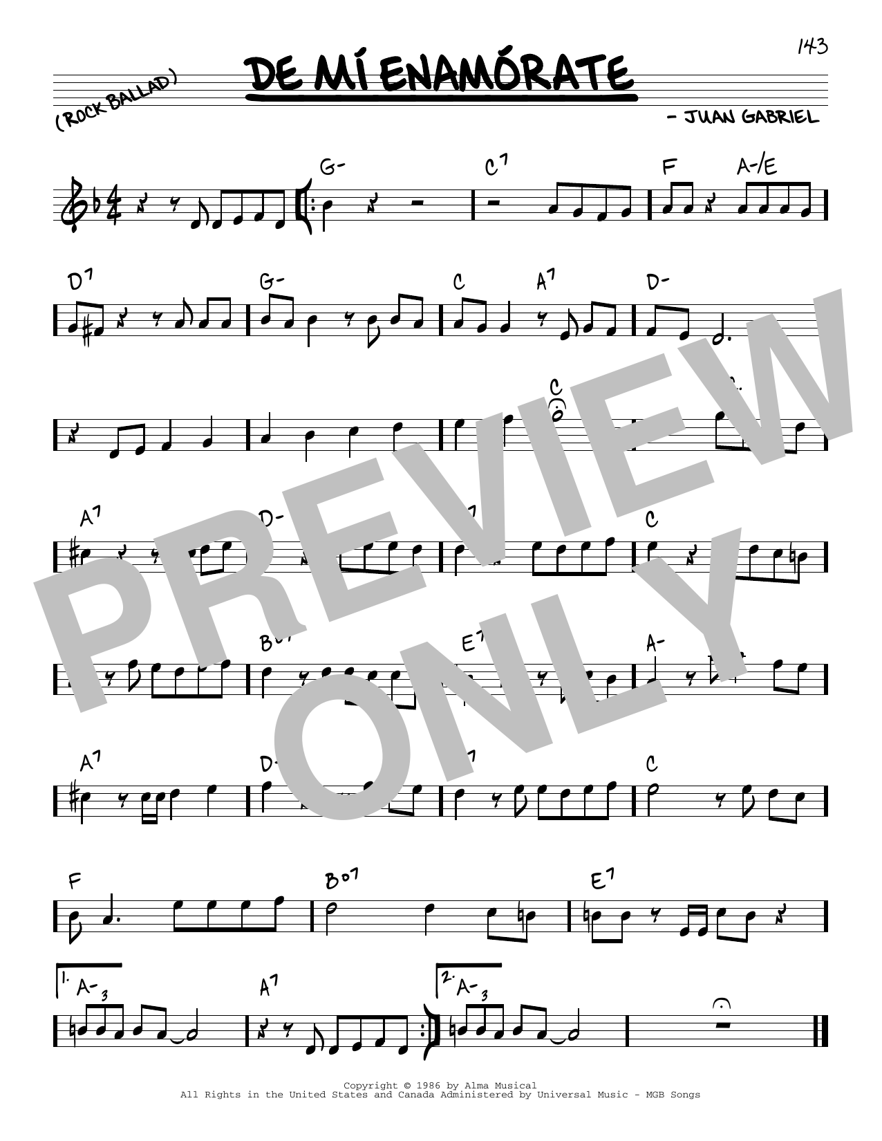 Juan Gabriel De Mi Enamorate Sheet Music Notes & Chords for Real Book – Melody & Chords - Download or Print PDF