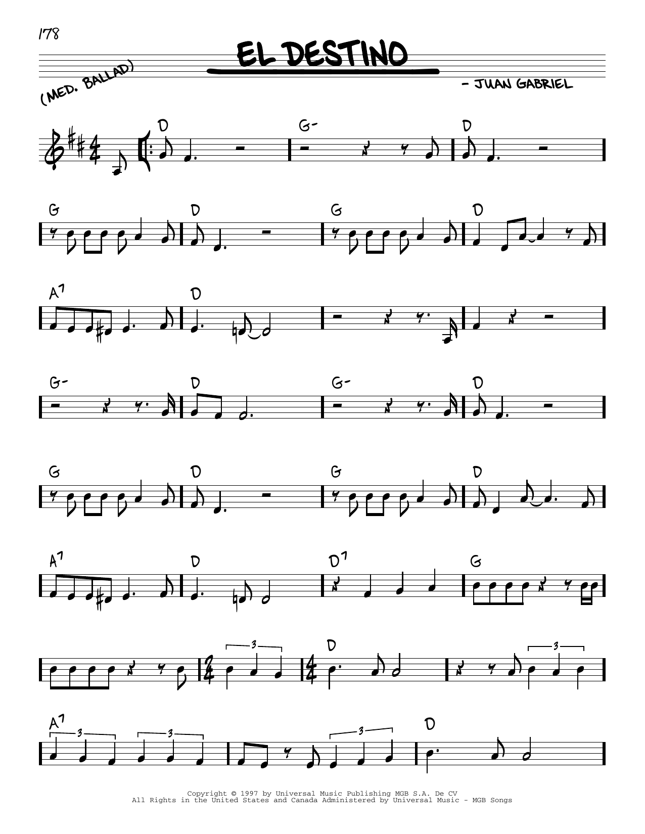 Juan Gabriel El Destino Sheet Music Notes & Chords for Real Book – Melody & Chords - Download or Print PDF