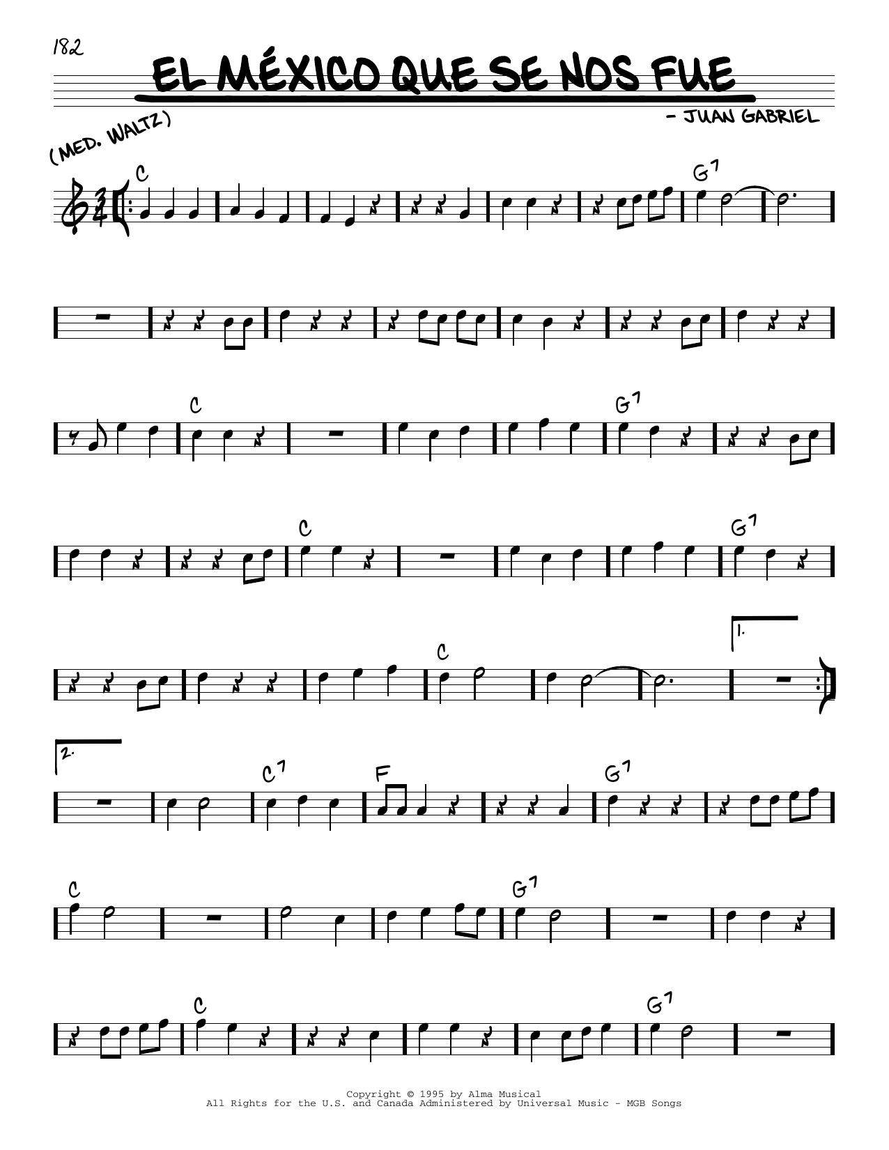 Juan Gabriel El Mexico Que Se Nos Fue Sheet Music Notes & Chords for Real Book – Melody & Chords - Download or Print PDF