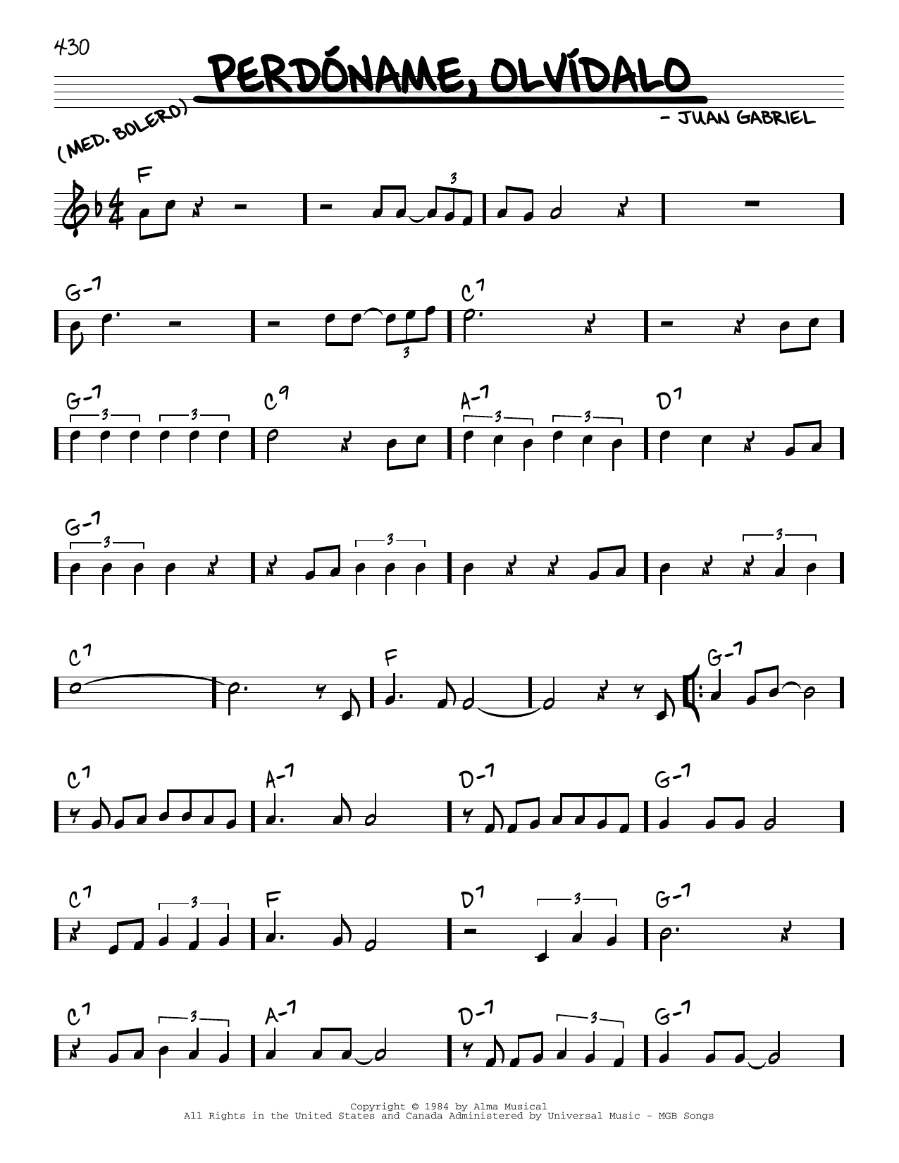 Juan Gabriel Perdoname, olvidalo Sheet Music Notes & Chords for Real Book – Melody & Chords - Download or Print PDF