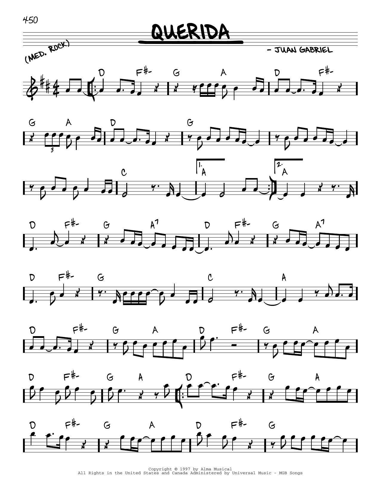 Juan Gabriel Querida Sheet Music Notes & Chords for Real Book – Melody & Chords - Download or Print PDF